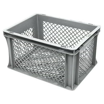 Brukt plastboks 18L – åpen grå lagerkasse 40x30x22 cm