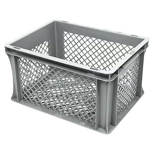 Brukt plastboks 18L – åpen grå lagerkasse 40x30x22 cm