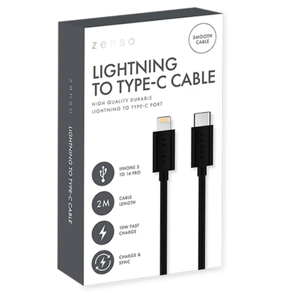 Zenso Black Lightning To Type-C Cable 2m Hylledisplay