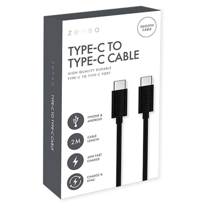 Zenso Black Type-C To Type-C Cable 2m Hylledisplay