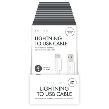 Zenso White Lightning To USB Cable 2m Hylledisplay