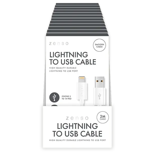 Zenso White Lightning To USB Cable 2m Hylledisplay