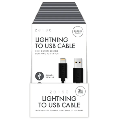 Zenso Black Lightning To USB Cable 2m Hylledisplay