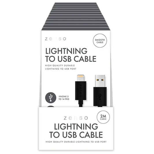 Zenso Black Lightning To USB Cable 2m Hylledisplay