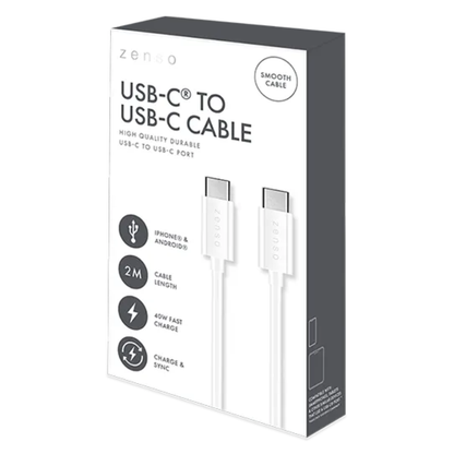 Zenso White Type-C To Type-C Cable 2m Hylledisplay