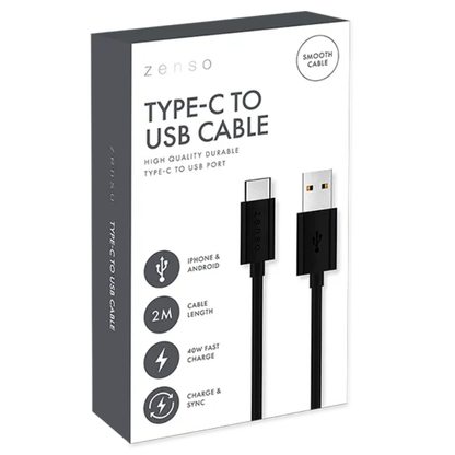 Zenso Black Type-C To USB Cable 2m Hylledisplay