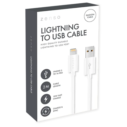 Zenso White Lightning To USB Cable 2m Hylledisplay
