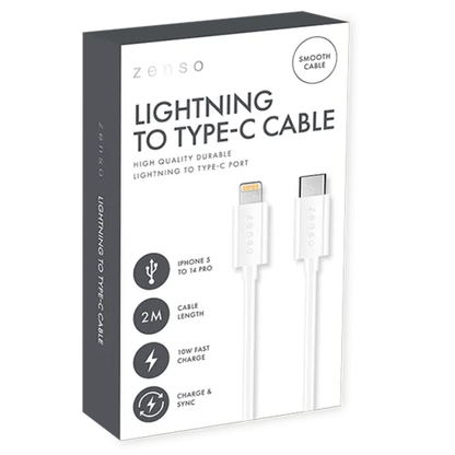Zenso White Lightning To Type-C Cable 2m Hylledisplay