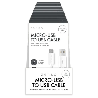 Zenso White Micro-USB To USB Cable 2m Hylledisplay