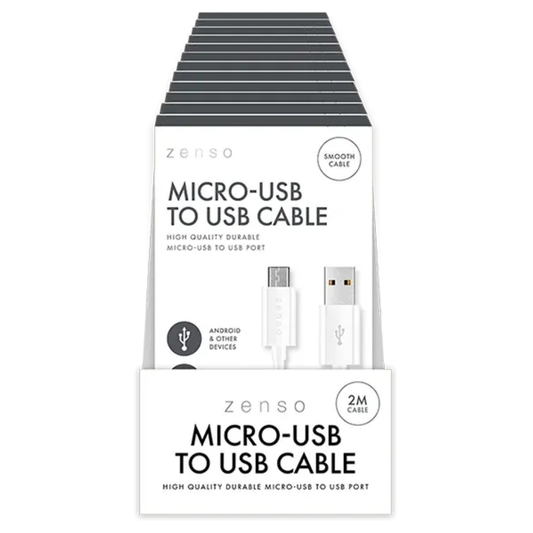 Zenso White Micro-USB To USB Cable 2m Hylledisplay