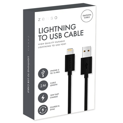 Zenso Black Lightning To USB Cable 2m Hylledisplay