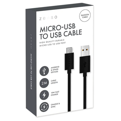 Zenso Black Micro-USB To USB Cable 2m Hylledisplay