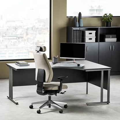 Brukt hjørneskrivebord FLEXUS 180x120 cm – høyrevendt (grå)
