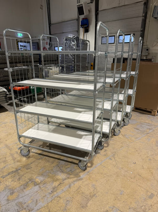 Brukt plukkvogn / hyllevogn – 4 hyller (elforsinket, 250 kg)