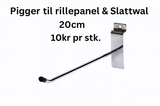 Brukte slatwall pigger 20 cm – for rillepanel / spilevegg krom