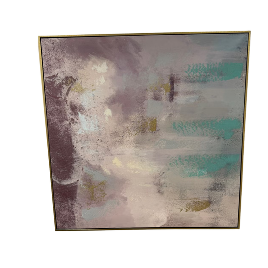 Brukt veggkunst 80x80 cm – abstrakt trykk med akryl og glitter