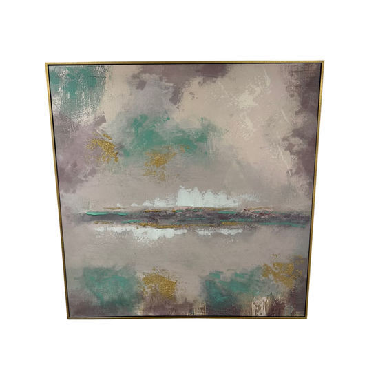 Brukt veggkunst 80x80 cm – abstrakt trykk med akryl og glitter