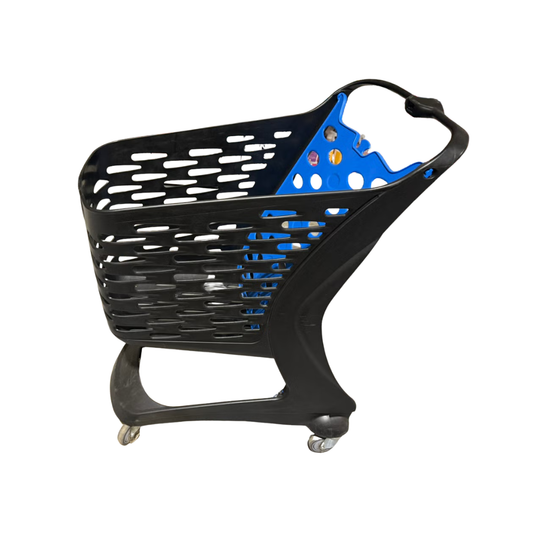 Brukt handlevogn 80L(rullebåndshjul) – Rabtrolley MINI Eko (sort/blå, kompakt)