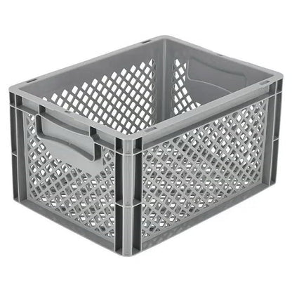 Brukt plastboks 18L – åpen grå lagerkasse 40x30x22 cm