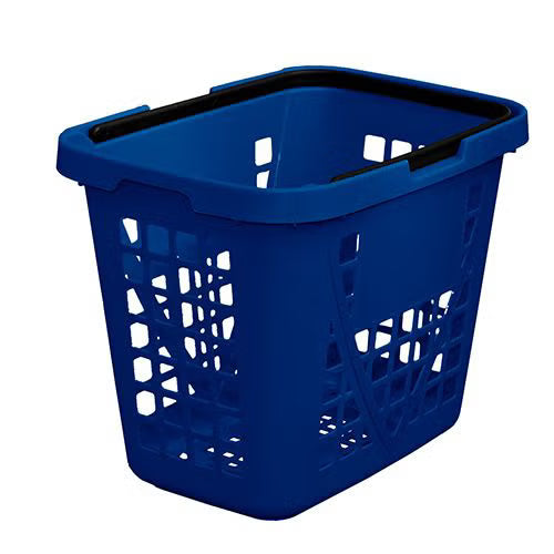 Brukt handlekurv 80L med hjul – blå trillekurv (stor modell)